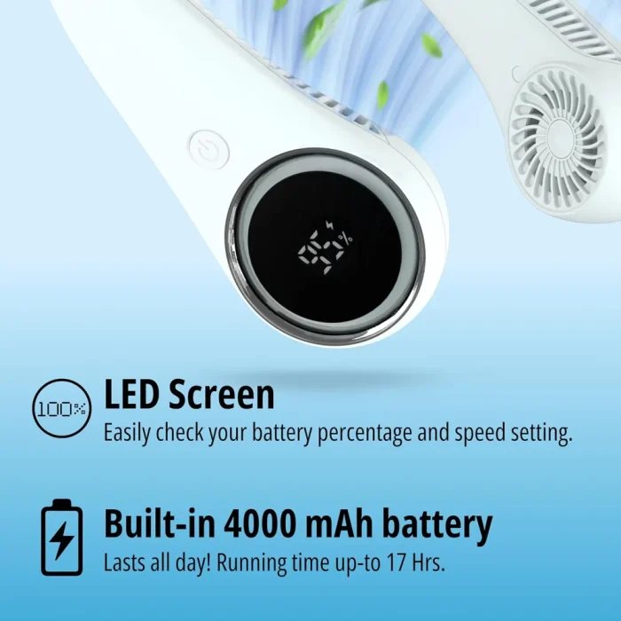 LED screen for battery percentage and speed; built-in 4000 mAh battery, up to 17 hours